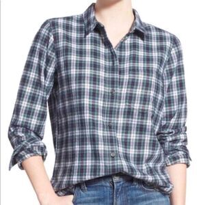 Madewell Green Lawndale Plaid Flannel Button-Down Long Sleeve Top Size Small